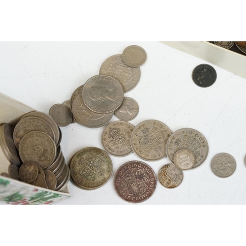 187 - A small collection of mainly British pre decimal coins together with some foreign examples, include ... 