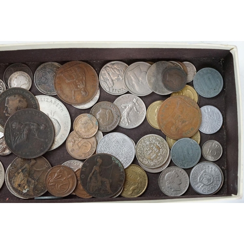 187 - A small collection of mainly British pre decimal coins together with some foreign examples, include ... 