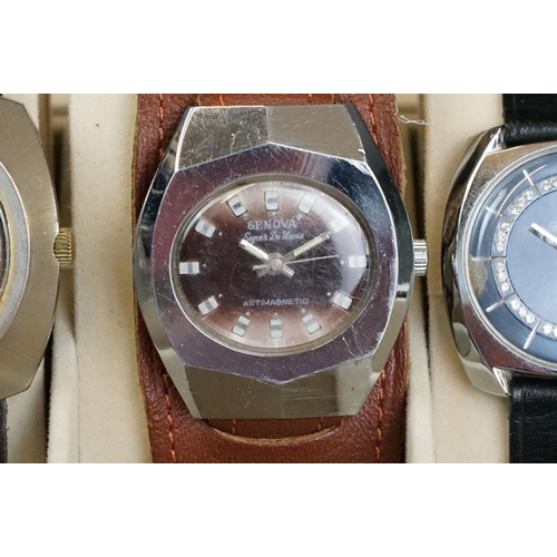 189 - Watch display case containing six vintage gents watches