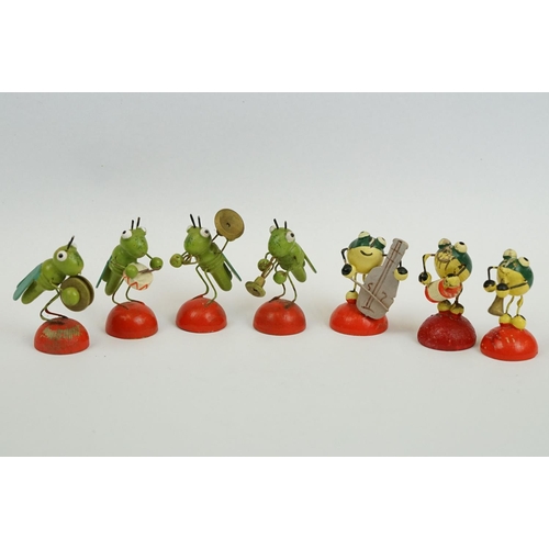 193 - A collection of wooden Erzebirge toy band figures in the form of insects.