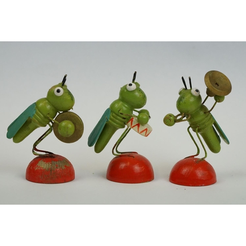 193 - A collection of wooden Erzebirge toy band figures in the form of insects.