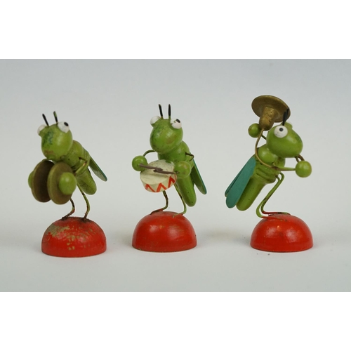 193 - A collection of wooden Erzebirge toy band figures in the form of insects.