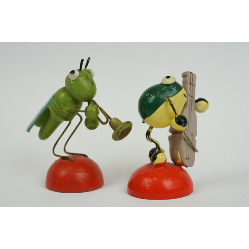 193 - A collection of wooden Erzebirge toy band figures in the form of insects.