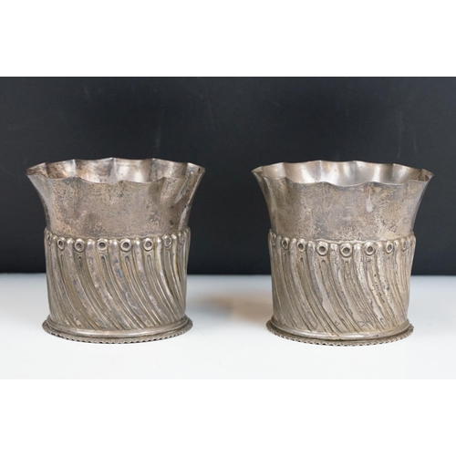 201 - A pair of fully hallmarked sterling vases together with a silver plated knife and fork set with moth... 