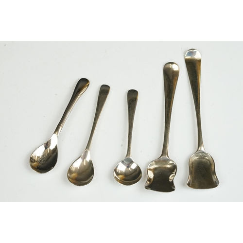 204 - Georgian caddy spoon, pair of Georgian salt shovels and other condiment spoons