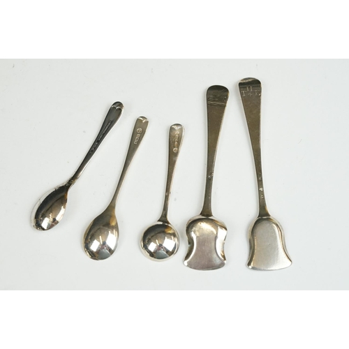 204 - Georgian caddy spoon, pair of Georgian salt shovels and other condiment spoons