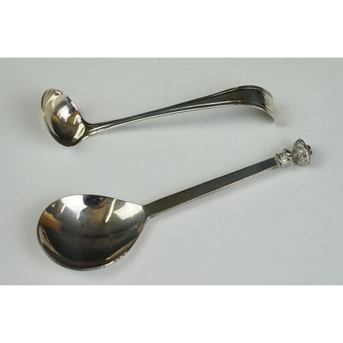 204 - Georgian caddy spoon, pair of Georgian salt shovels and other condiment spoons