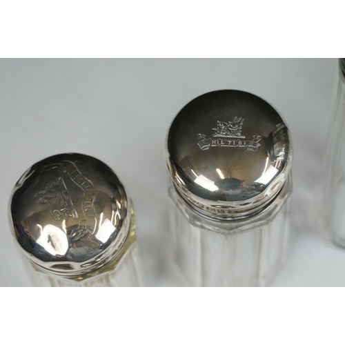 206 - A collection of six glass vanity jars with hallmarked silver tops together with a quantity of mixed ... 