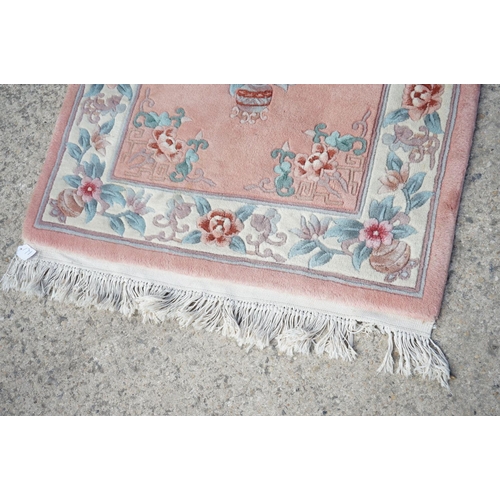 593 - Dutch Burgundy Ground Wool Rug, 140cm x 200cm, Chinese Pink Ground Rug, 150cm x 90cm, Pink Ground Ru... 