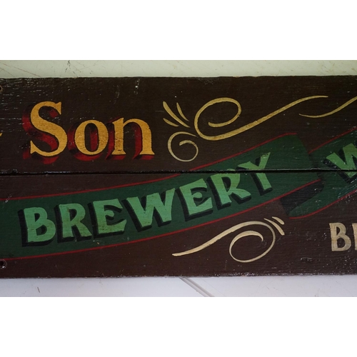 115 - A Chas Bate & Son hand painted wooden brewery sign, measures approx 183cm in length.