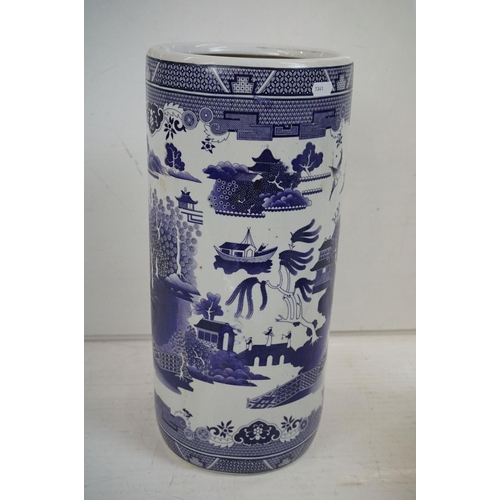 40 - 20th Century Chinese stick stand / cylindrical vase having purple printed landscape scenes to the si... 