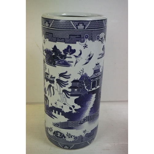 40 - 20th Century Chinese stick stand / cylindrical vase having purple printed landscape scenes to the si... 