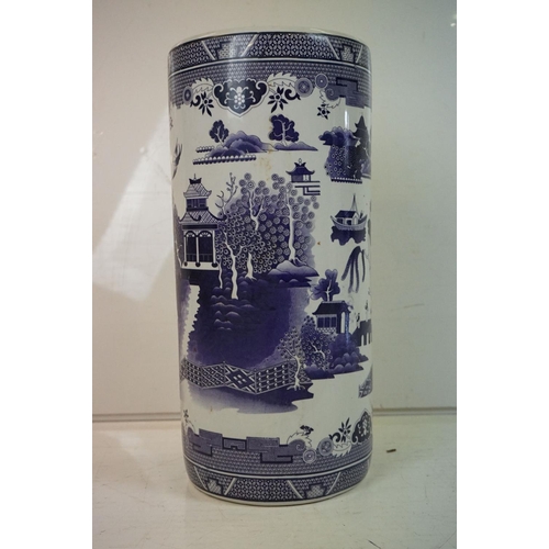 40 - 20th Century Chinese stick stand / cylindrical vase having purple printed landscape scenes to the si... 