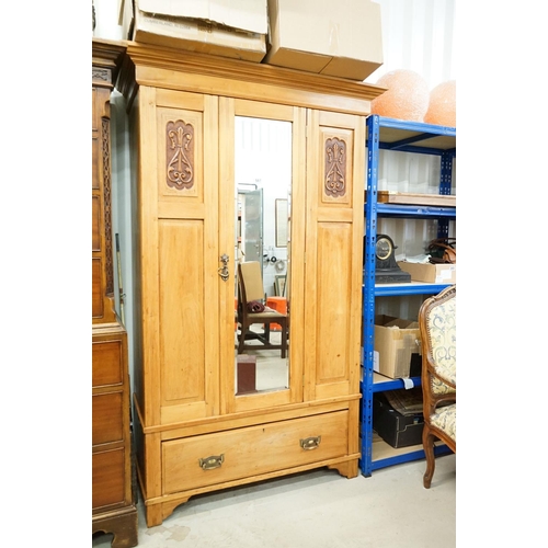 587 - Victorian Satin Walnut Wardrobe, the single mirrored door opening to a hanging space with rails and ... 