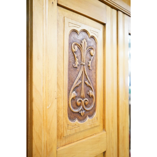 587 - Victorian Satin Walnut Wardrobe, the single mirrored door opening to a hanging space with rails and ... 