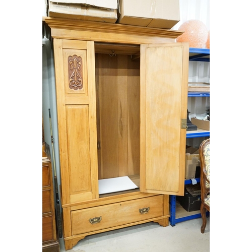 587 - Victorian Satin Walnut Wardrobe, the single mirrored door opening to a hanging space with rails and ... 