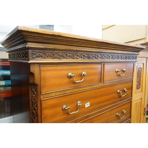 589 - George III style Mahogany Chest on Chest, the upper section with two short over three long drawers a... 