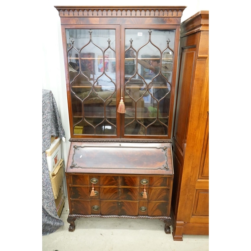 594 - George III style Mahogany Bureau Bookcase, the upper section with two astragel glazed doors, over a ... 