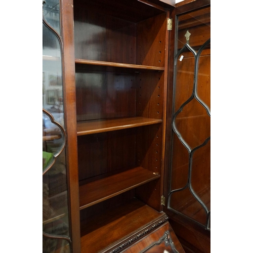 594 - George III style Mahogany Bureau Bookcase, the upper section with two astragel glazed doors, over a ... 