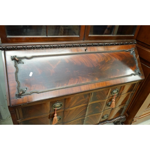 594 - George III style Mahogany Bureau Bookcase, the upper section with two astragel glazed doors, over a ... 