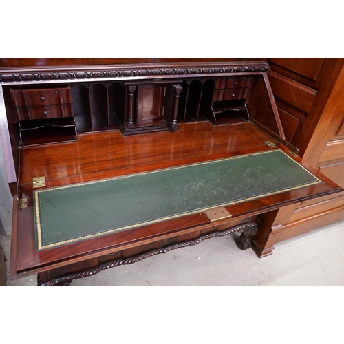 594 - George III style Mahogany Bureau Bookcase, the upper section with two astragel glazed doors, over a ... 