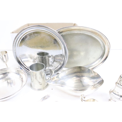 430 - A collection of mixed silver plate to include trays, goblets, tankards, sugars shaker, cutlery....et... 