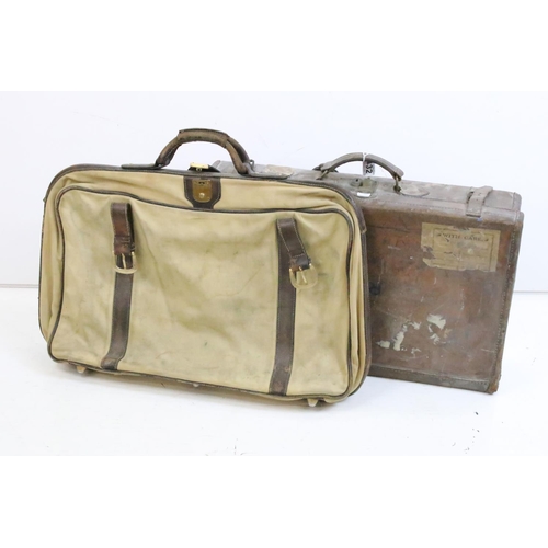 432 - Leather fitted suitcase together with a canvas example.