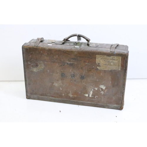 432 - Leather fitted suitcase together with a canvas example.