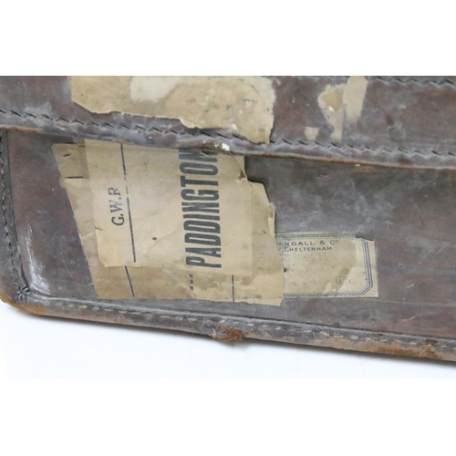 432 - Leather fitted suitcase together with a canvas example.