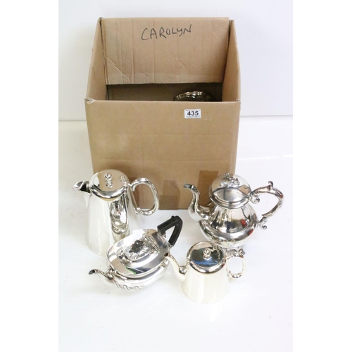 435 - A matched four piece tea set, a coffee pot and Alten hollow ware