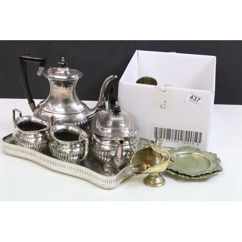 437 - A silver plated tea set together with a small collection of assorted silver plate.