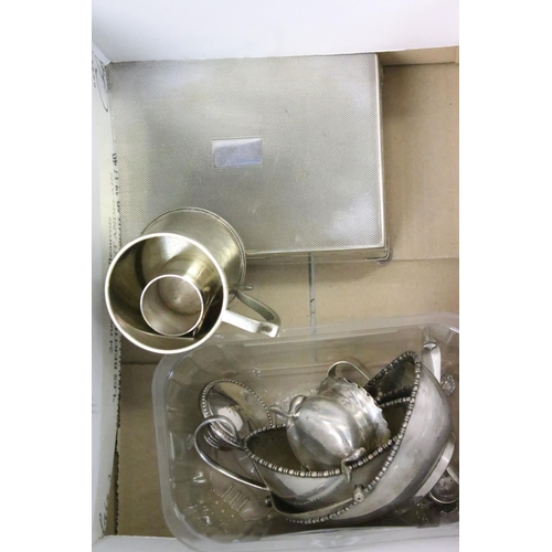 437 - A silver plated tea set together with a small collection of assorted silver plate.