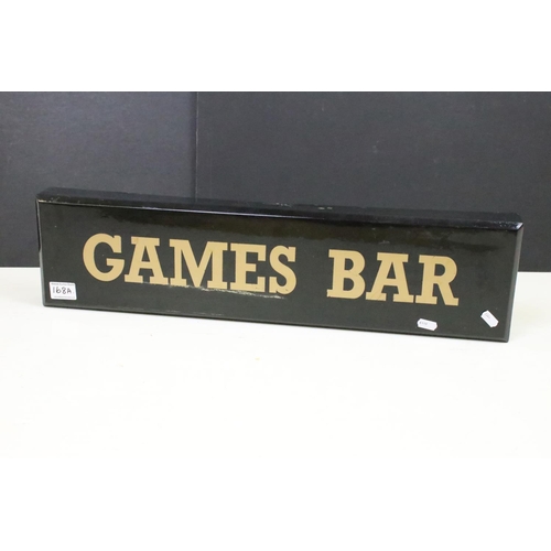 168A - Black ‘ Games Bar ‘ Sign with gold lettering, 65cm long x 16 cm high