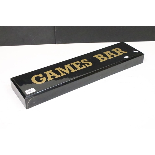 168A - Black ‘ Games Bar ‘ Sign with gold lettering, 65cm long x 16 cm high