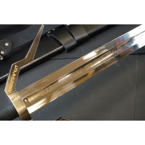 1405A - The Witcher 3 detailed stainless steel Geralt's Wolf Pommelled Silver Runed Sword, in scabbard, aprr... 