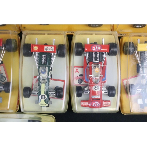 1162 - 13 Cased Polistil / Politoys Formula 1 diecast models to include FX3 Lotus J.P.S., FX4 B.R.M. Marlbo... 