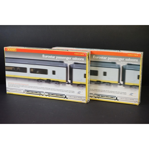 16 - Two boxed Hornby OO gauge R4013 Eurostar Passenger Saloons Coach Pack sets, some end flap wear to bo... 