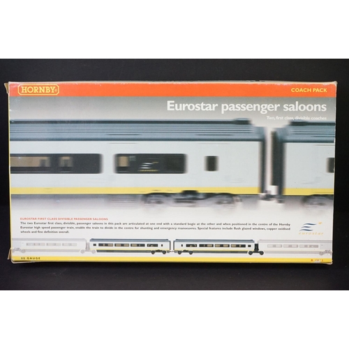 16 - Two boxed Hornby OO gauge R4013 Eurostar Passenger Saloons Coach Pack sets, some end flap wear to bo... 