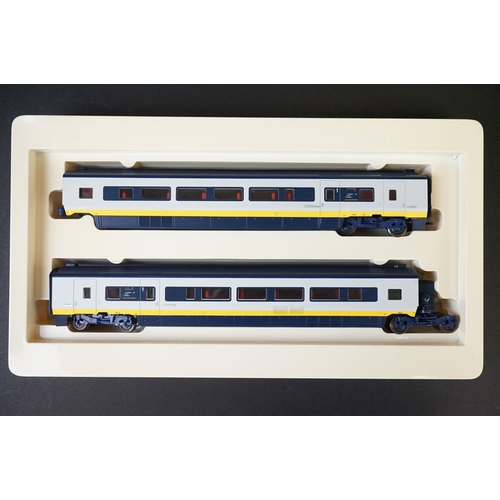 16 - Two boxed Hornby OO gauge R4013 Eurostar Passenger Saloons Coach Pack sets, some end flap wear to bo... 