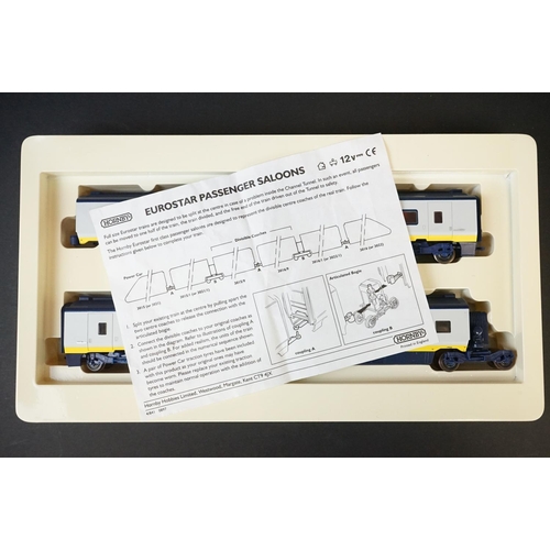 16 - Two boxed Hornby OO gauge R4013 Eurostar Passenger Saloons Coach Pack sets, some end flap wear to bo... 