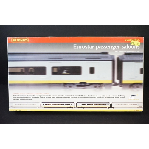 16 - Two boxed Hornby OO gauge R4013 Eurostar Passenger Saloons Coach Pack sets, some end flap wear to bo... 