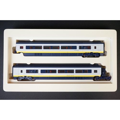 16 - Two boxed Hornby OO gauge R4013 Eurostar Passenger Saloons Coach Pack sets, some end flap wear to bo... 