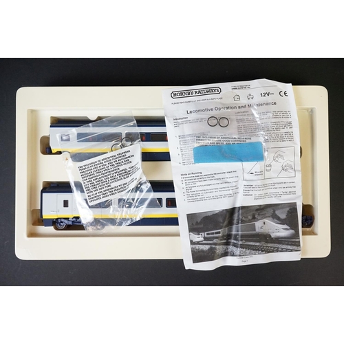 16 - Two boxed Hornby OO gauge R4013 Eurostar Passenger Saloons Coach Pack sets, some end flap wear to bo... 