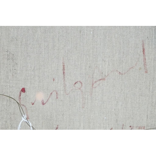 481 - Mid century Large Oil Painting on Canvas of a French Clown with a Red Nose, indistinctly signed to v... 