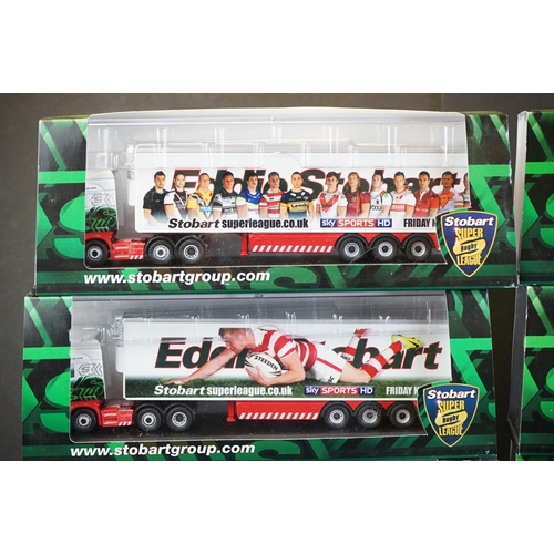 1065 - 15 Cased 1/76 Eddie Stobart Rugby League Collection diecast models, ex