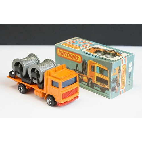 1320 - 12 Boxed Matchbox 75 Series diecast models to include 26 Cable Truck, 30 Artic Truck, 6 Mercedes Con... 