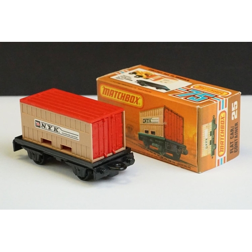 1321 - 12 Boxed Matchbox 75 Series diecast models to include 44 Passenger Coach, 25 Flat Car / Container, 5... 