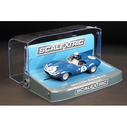 263 - Three cased Scalextric slot cars to include C3722 Aston Martin DB5 red, C3730 Jaguar D Type Nurburgr... 