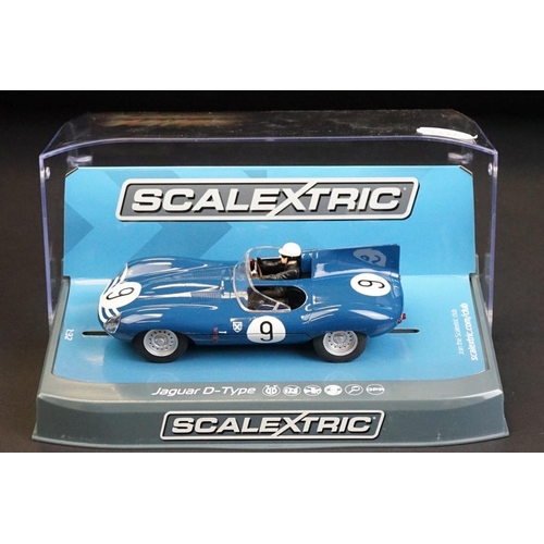 263 - Three cased Scalextric slot cars to include C3722 Aston Martin DB5 red, C3730 Jaguar D Type Nurburgr... 