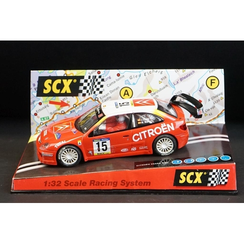 273 - Six cased SCX 1:32 Scale Racing System slot cars to include 60740 Citroen Xsara WRC 